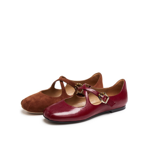 真美诗2025年秋季新款复古法式交叉细带羊皮革玛丽珍女鞋8TZ33CQ5