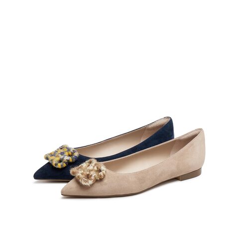 真美诗2025年秋季新款经典费尔岛毛线饰扣软糯羊绒皮单鞋YVV53CQ5