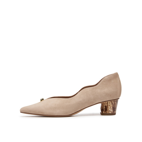 真美诗2025年秋季新款复古通勤气质波浪走线羊绒皮女鞋Y1P09CQ5