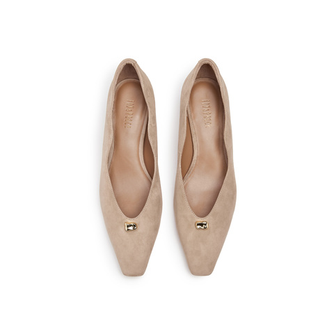 真美诗2025年秋季新款复古通勤气质波浪走线羊绒皮女鞋Y1P09CQ5