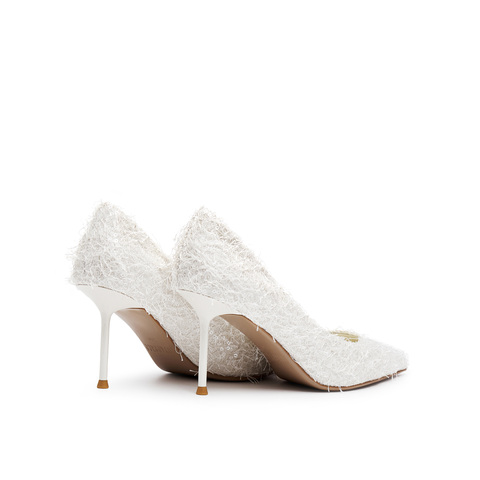 真美诗2025年秋季新款优雅流动羽毛尖头细高跟婚鞋38013CQ5