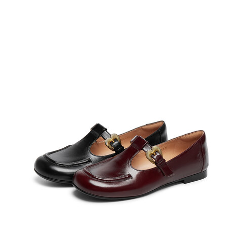 真美诗2025年秋季新款法式桃心饰扣T字带牛皮革玛丽珍女6TZ31CA5