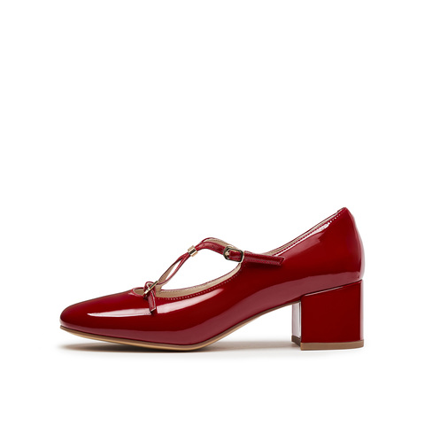 真美诗2025年秋季新款法式双细带漆皮牛皮革玛丽珍女鞋Y1T01CQ5