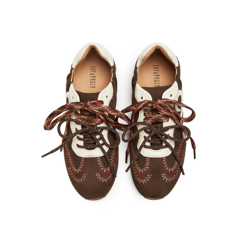 真美诗2025秋季新款复古牛绒撞色双鞋带明线薄底德训鞋YEC14CM5女