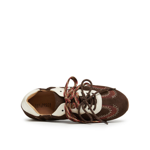 真美诗2025秋季新款复古牛绒撞色双鞋带明线薄底德训鞋YEC14CM5女