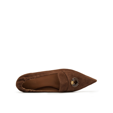 真美诗2025年秋季新款优雅低调老钱风尖头羊皮乐福鞋YYV08CA5