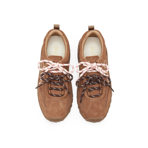 真美诗2025秋季新款细腻牛绒撞色双鞋带运动休闲鞋女24127CM5