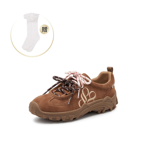 真美诗2025秋季新款细腻牛绒撞色双鞋带运动休闲鞋女24127CM5