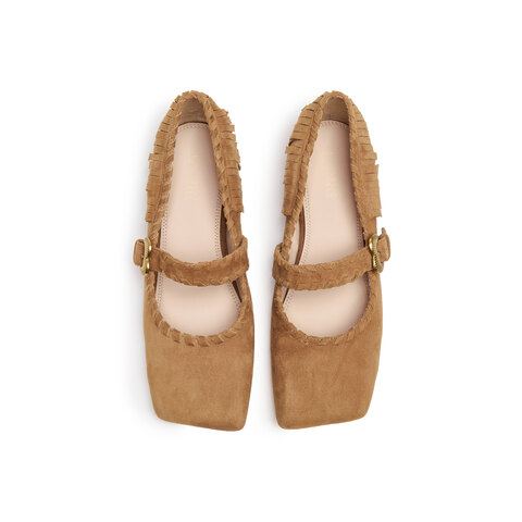 真美诗2025年秋季新款意式优雅方头流苏羊皮玛丽珍女鞋11100CQ5