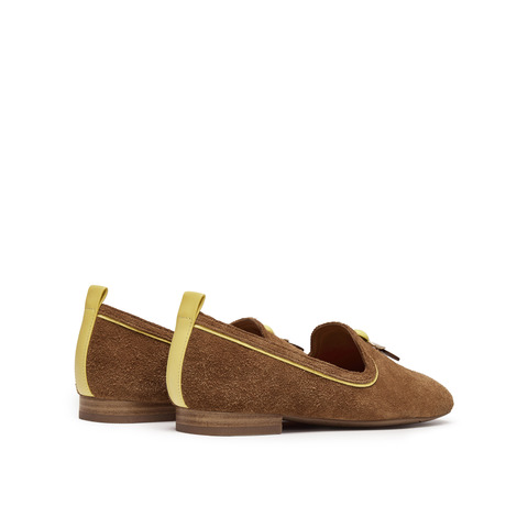 真美诗2025秋季新款细腻牛绒复古方圆头木质纹低跟单鞋YOK78CA5女