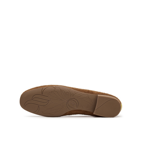 真美诗2025秋季新款细腻牛绒复古方圆头木质纹低跟单鞋YOK78CA5女