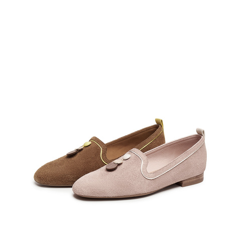 真美诗2025秋季新款细腻牛绒复古方圆头木质纹低跟单鞋YOK78CA5女