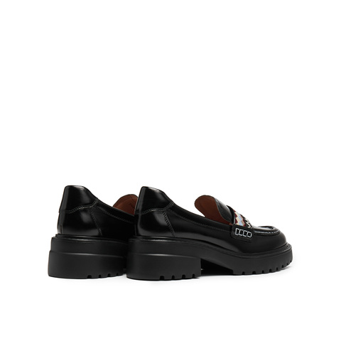 真美诗2025年秋季新款费尔岛风彩色织带厚底牛皮乐福鞋Y1O04CA5