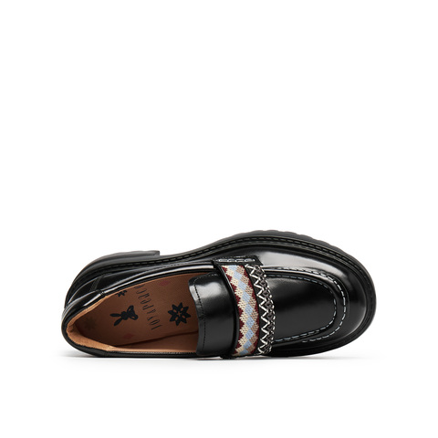 真美诗2025年秋季新款费尔岛风彩色织带厚底牛皮乐福鞋Y1O04CA5