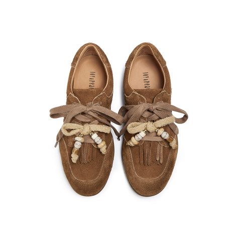 真美诗2025年秋季新款复古流苏串珠薄底牛绒运动鞋女YEC13CM5