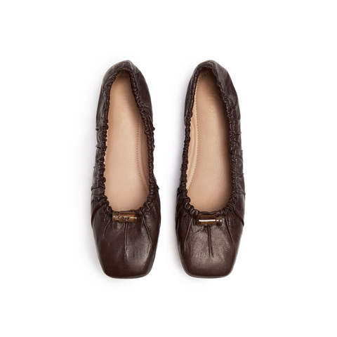 真美诗2025年秋季新款文艺优雅复古褶皱羊皮芭蕾舞鞋JR262CQ5