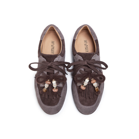 真美诗2025年秋季新款复古流苏串珠薄底牛绒运动鞋女YEC13CM5