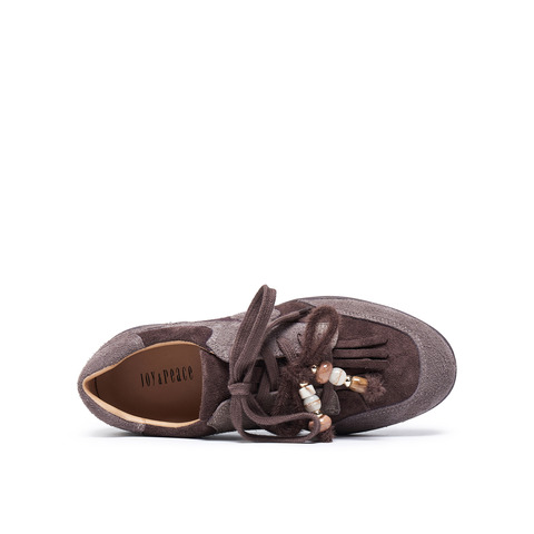 真美诗2025年秋季新款复古流苏串珠薄底牛绒运动鞋女YEC13CM5