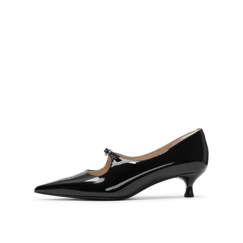 真美诗2025秋季新款金属饰扣经典尖头猫跟鞋女YCQ02CQ5