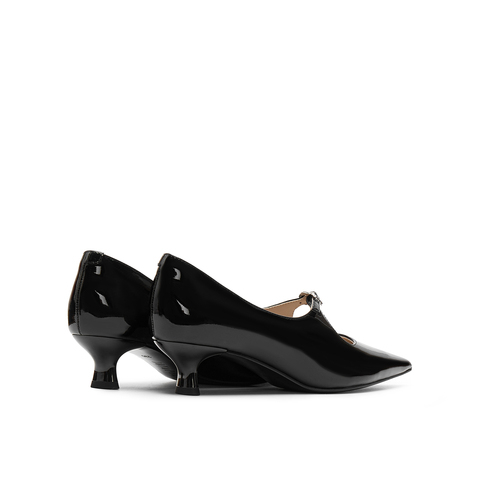 真美诗2025秋季新款金属饰扣经典尖头猫跟鞋女YCQ02CQ5