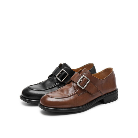 真美诗2025秋季新款水洗牛皮质感小方扣乐福鞋女61913CM5