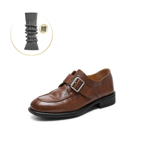 真美诗2025秋季新款水洗牛皮质感小方扣乐福鞋女61913CM5