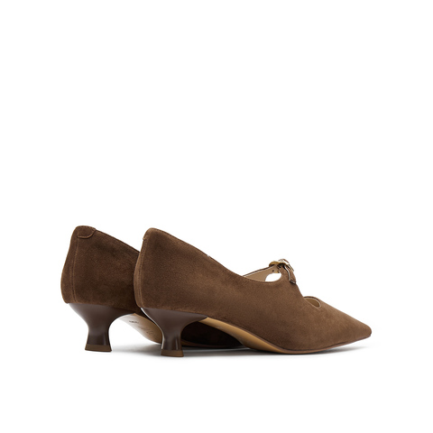 真美诗2025秋季新款金属饰扣经典尖头猫跟鞋女YCQ02CQ5