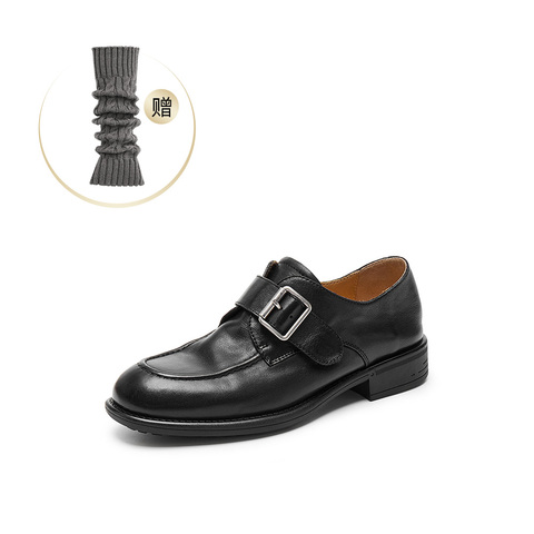 真美诗2025秋季新款水洗牛皮质感小方扣乐福鞋女61913CM5