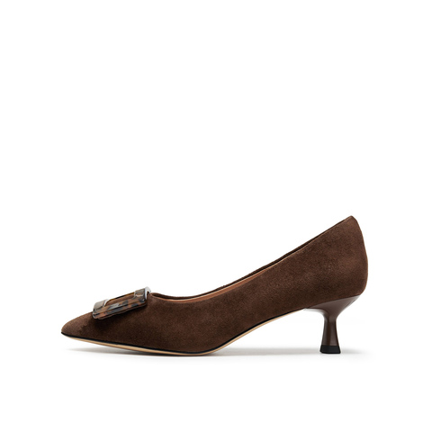 真美诗2025年秋季新款法式通勤经典羊皮革尖头女皮鞋61427CQ5