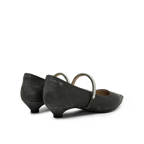 真美诗2025年秋季新款水钻细带装饰牛皮中跟浅口单鞋12603CQ5