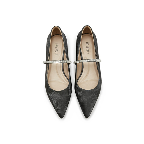 真美诗2025年秋季新款水钻细带装饰牛皮中跟浅口单鞋12603CQ5