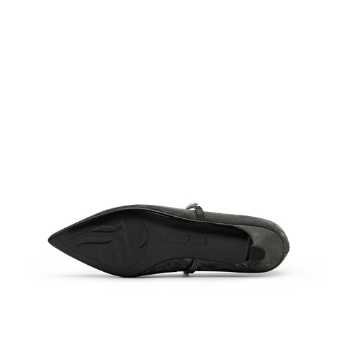 真美诗2025年秋季新款水钻细带装饰牛皮中跟浅口单鞋12603CQ5