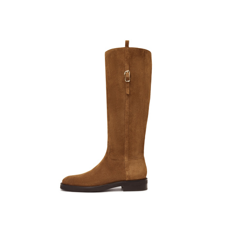 真美诗2025冬季新款柔软牛皮斜切舒适粗跟西部靴女56922DC5