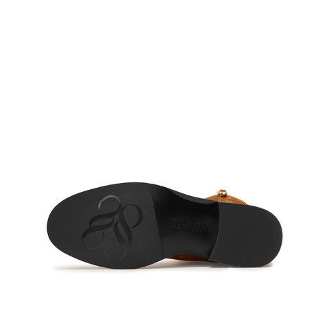 真美诗2025冬季新款柔软牛皮斜切舒适粗跟西部靴女56922DC5