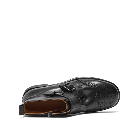 真美诗2025年冬季新款软糯舒适牛皮革布洛克时装靴97101DD5