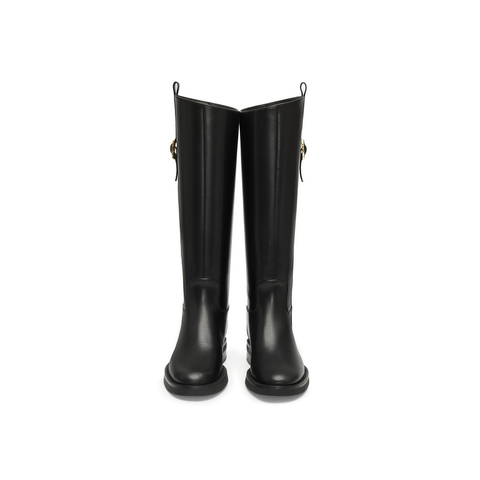 真美诗2025冬季新款柔软牛皮斜切舒适粗跟西部靴女56922DC5