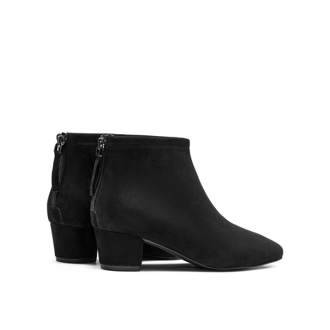 真美诗2025冬季新款复古羊绒秀气方头粗跟时装靴女69750DD5