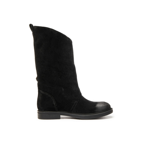 真美诗2025年冬季新款飒气直率双皮带饰扣牛皮西部靴2B01ADG5