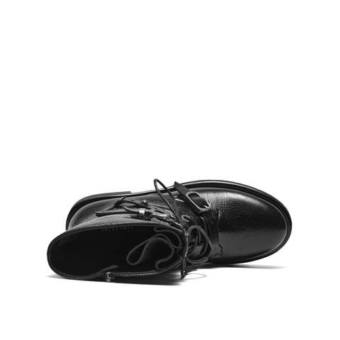 真美诗2025年冬季新款摇滚朋克风荔枝纹理羊皮革马丁靴Z238PDZ5