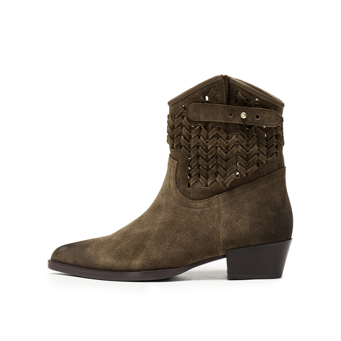 真美诗2025年冬季新款复古腔调柔软编织西部女靴5A01ADZ5