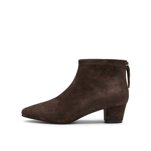 真美诗2025冬季新款复古羊绒秀气方头粗跟时装靴女69750DD5（绒里）