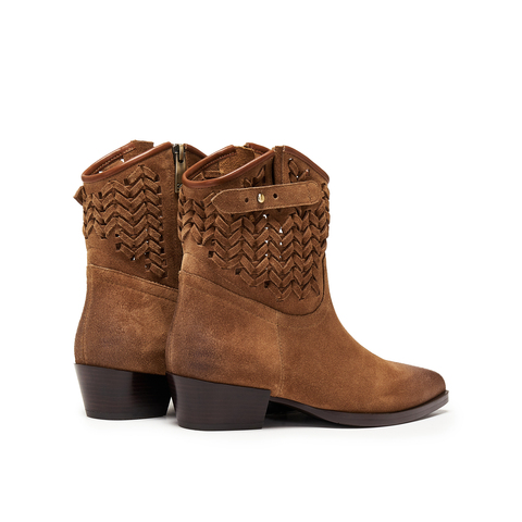 真美诗2025年冬季新款复古腔调柔软编织西部女靴5A01ADZ5