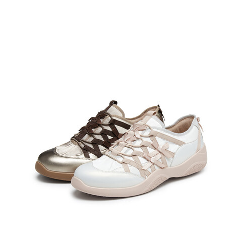 真美诗2025秋季新款羊皮革布面舒适芭蕾风运动鞋女YZM08CM5