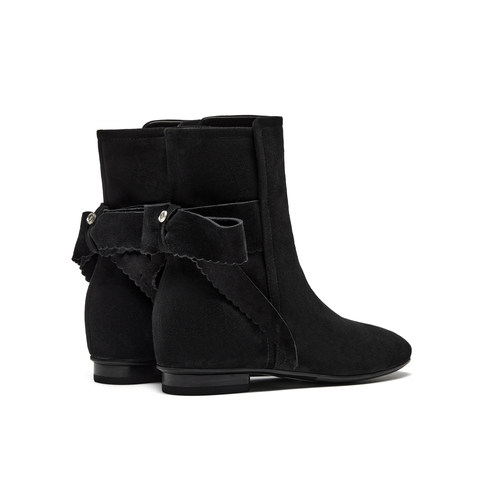 真美诗2025年秋季新款舒适细腻蝴蝶结羊皮革时装靴1A01ADZ5