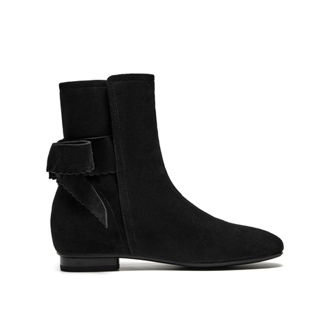 真美诗2025年秋季新款舒适细腻蝴蝶结羊皮革时装靴1A01ADZ5