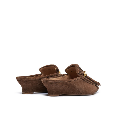 真美诗2025年秋季新款优雅慵懒舒适坡跟牛皮包头拖Y1L01CH5