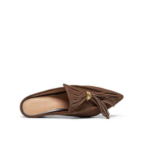 真美诗2025年秋季新款优雅慵懒舒适坡跟牛皮包头拖Y1L01CH5