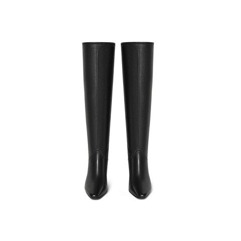 真美诗2025年冬季新款宽松直筒牛剖层革弹力瘦瘦靴3318PDC5