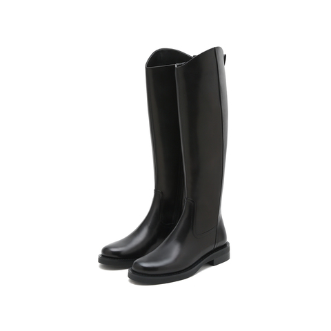 真美诗2025冬季英伦品质胎牛皮显瘦斜切长筒骑士靴长靴女81168DC5