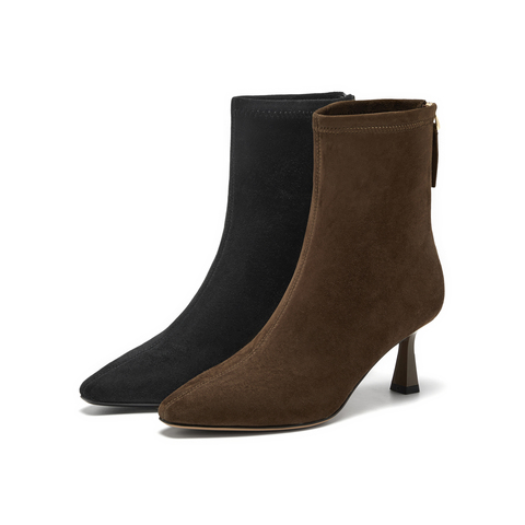 真美诗2025年冬季新款法式优雅大气尖头软糯羊皮瘦瘦靴3665PDZ5